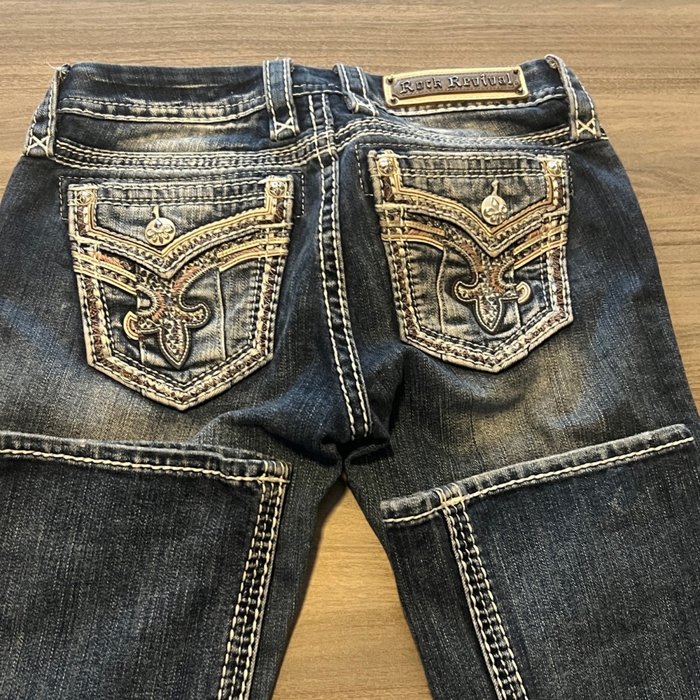 32” inseam Rock Revival Dark Blue Boot Cut Jeans